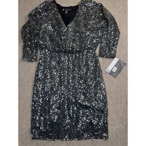 New Women's JS‎ Boutique Black Sequined Long Sleeved Mini Cocktail Dress size 6